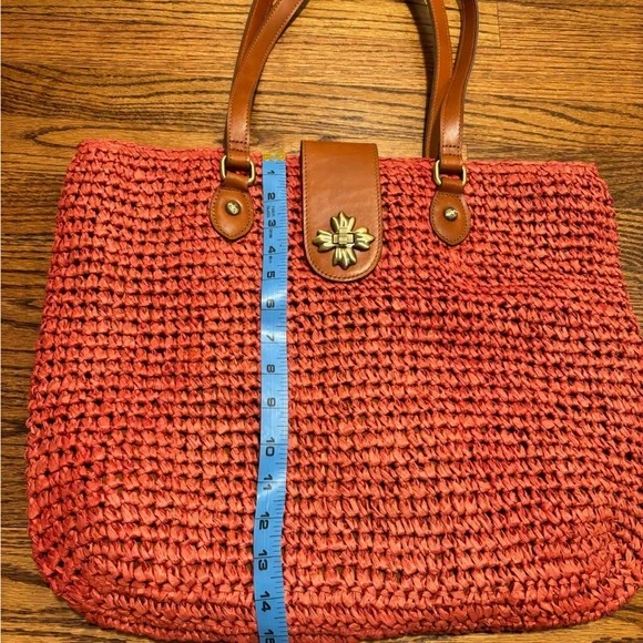 Patricia Nash | Manarola Raffia Tote Specialty Woven Straw Pink Brown Leather - Picture 11 of 12